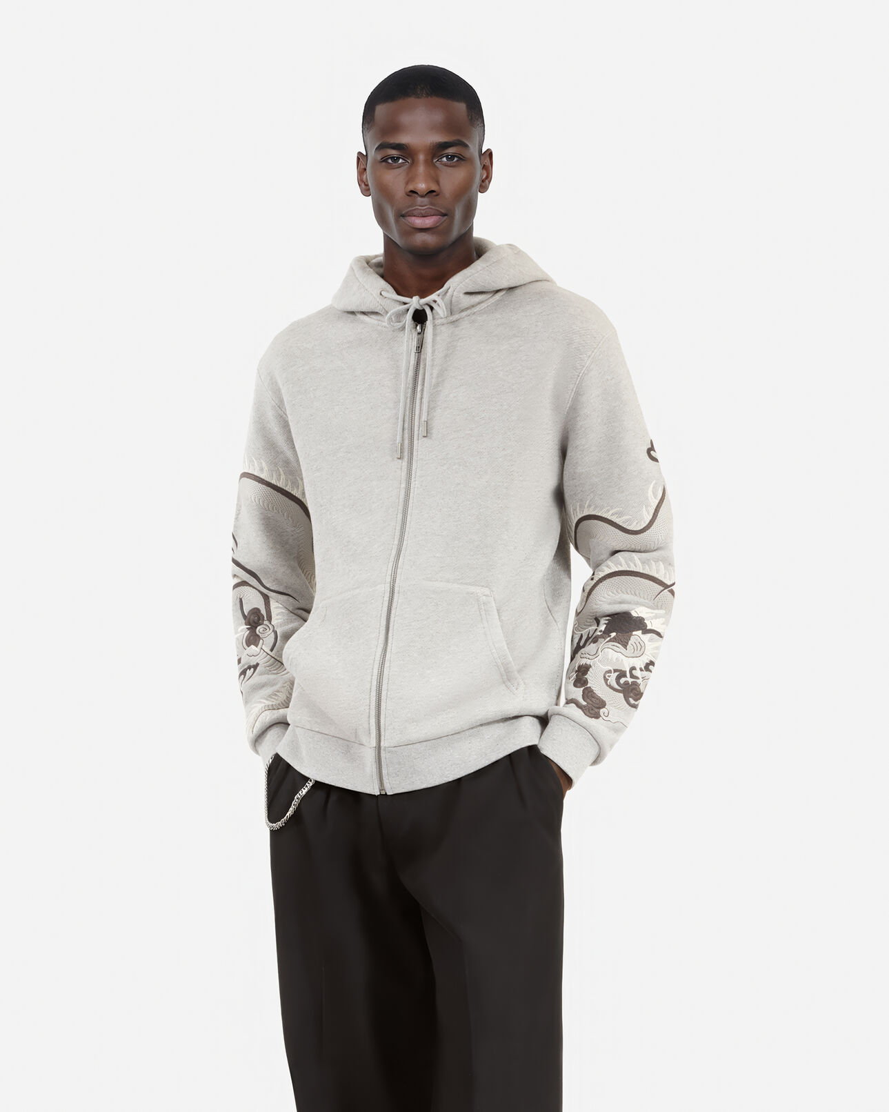 The Kooples HOMME GREY MELANGE sweatshirt brodé à capuche gris