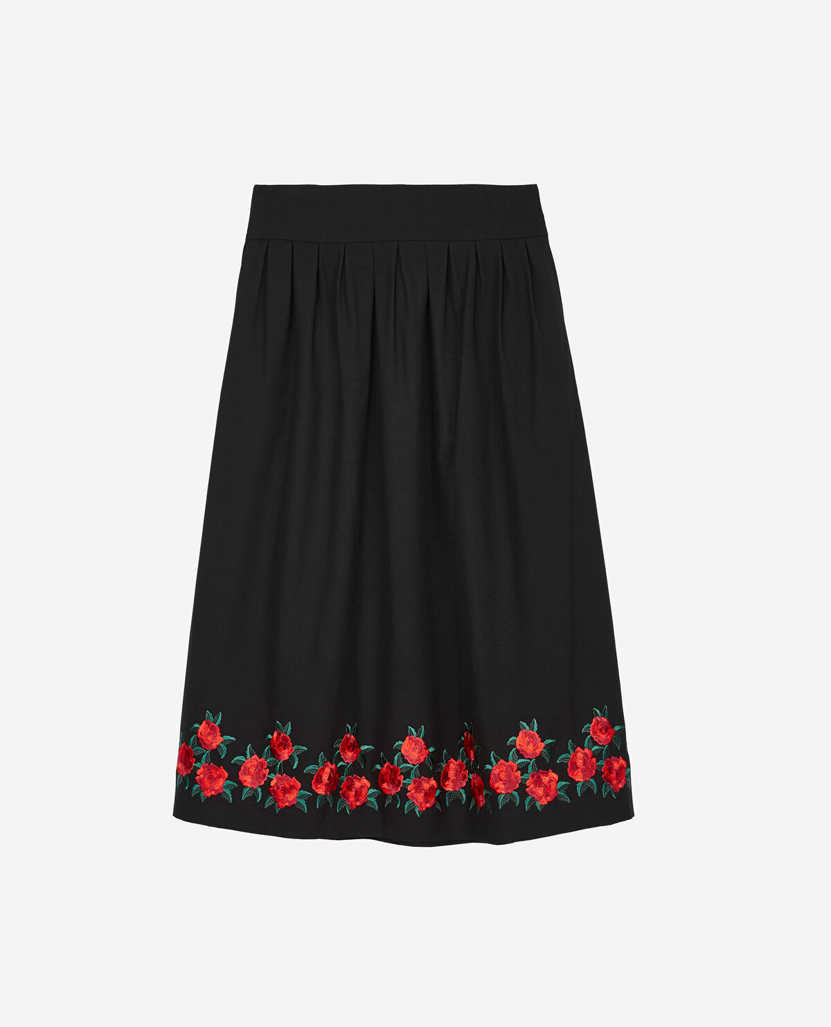 Jupe longue noire broderie fleurs