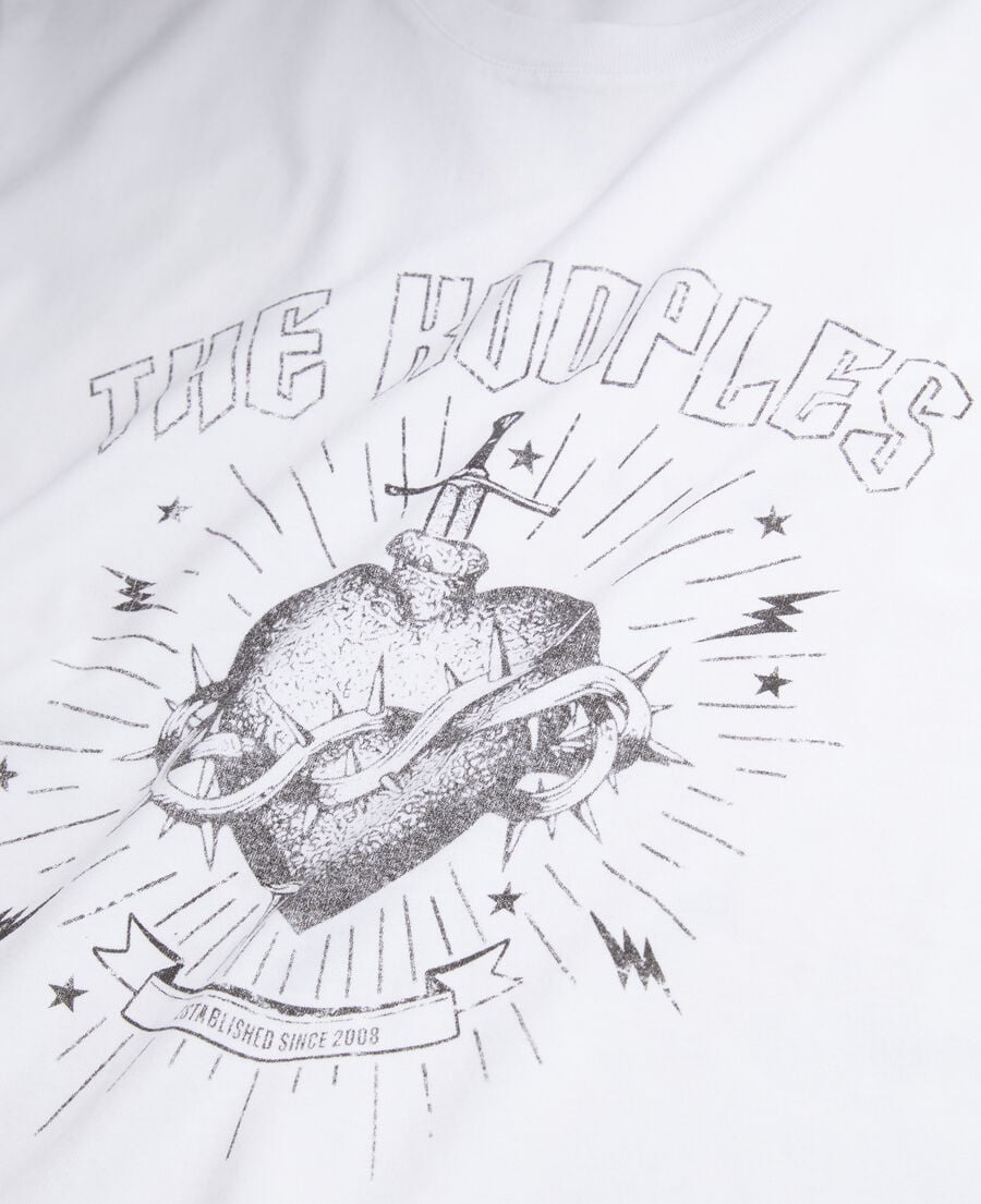 The Kooples MEN WHITE men's white t-shirt with dagger through heart serigraphy