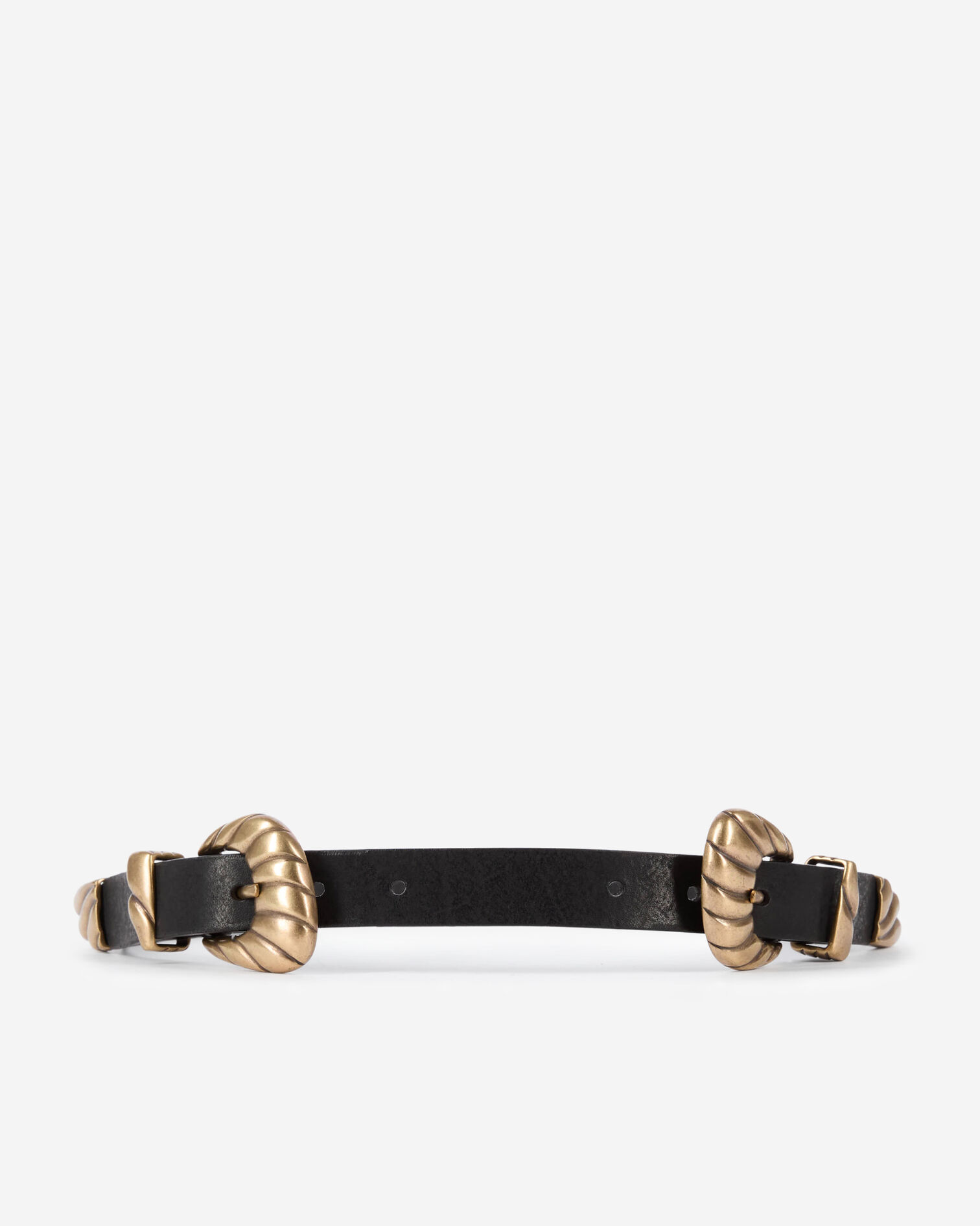 Ceinture fine à double boucle en cuir noir, BLACK, hi-res image number null