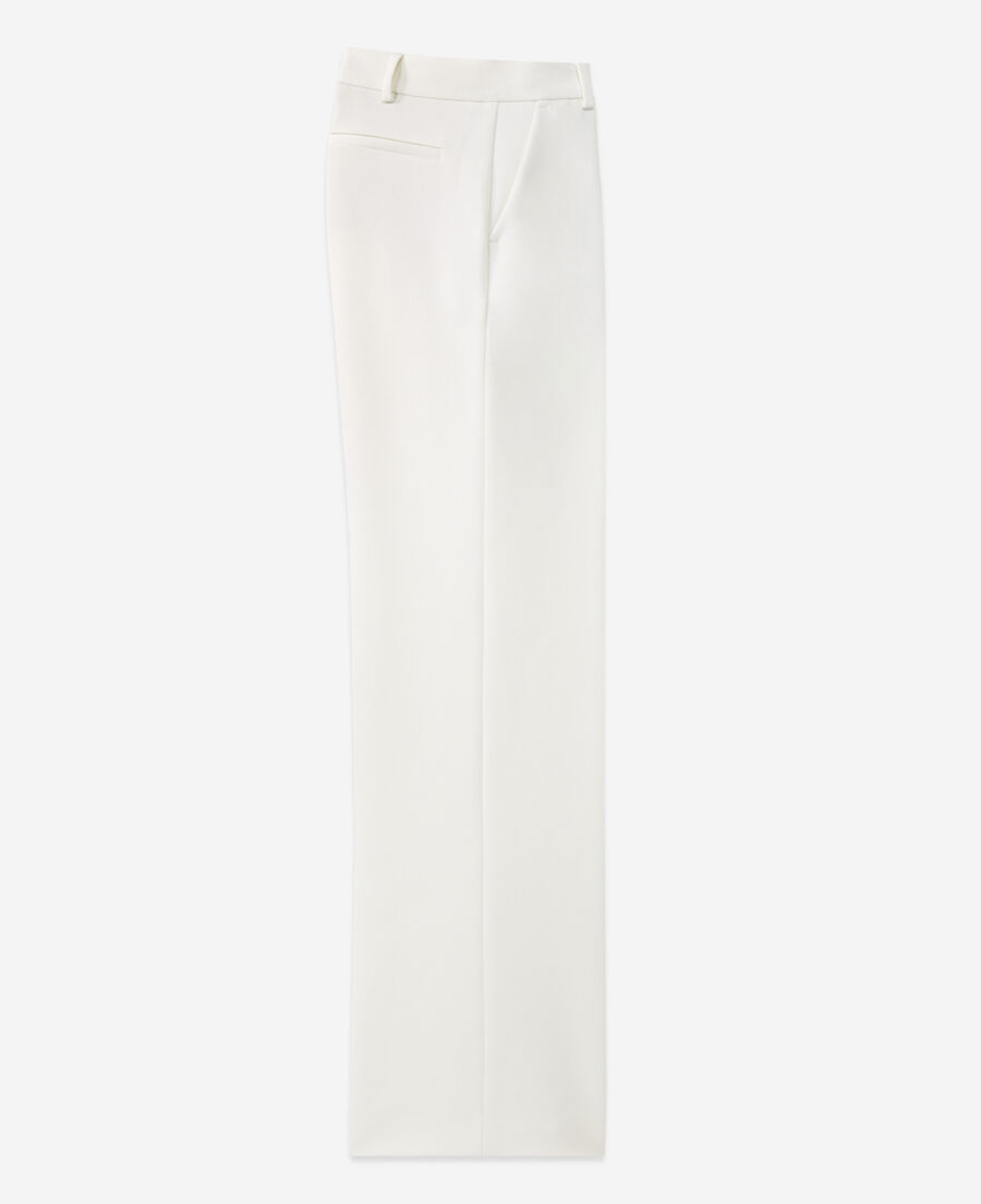 straight ecru pants in crepe fabric
