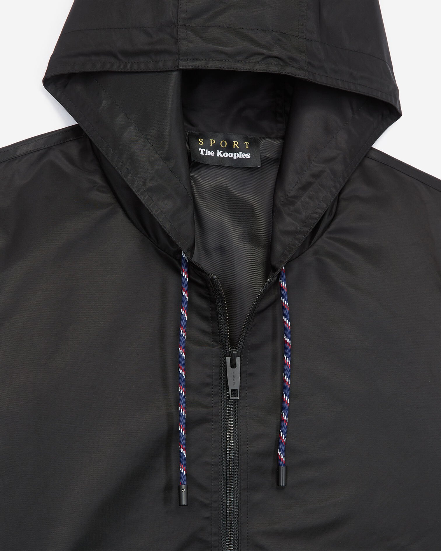 Chaqueta, capucha negra, detalle de borde tricotado tricolor, BLACK, hi-res image number null