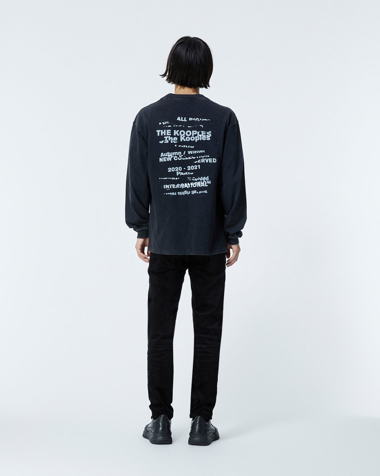 The Kooples MEN BLACK WASHED black cotton t-shirt with long sleeves