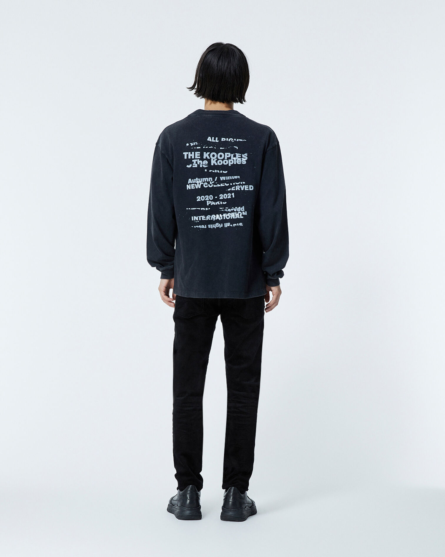 Black cotton T-shirt with long sleeves, BLACK WASHED, hi-res image number null
