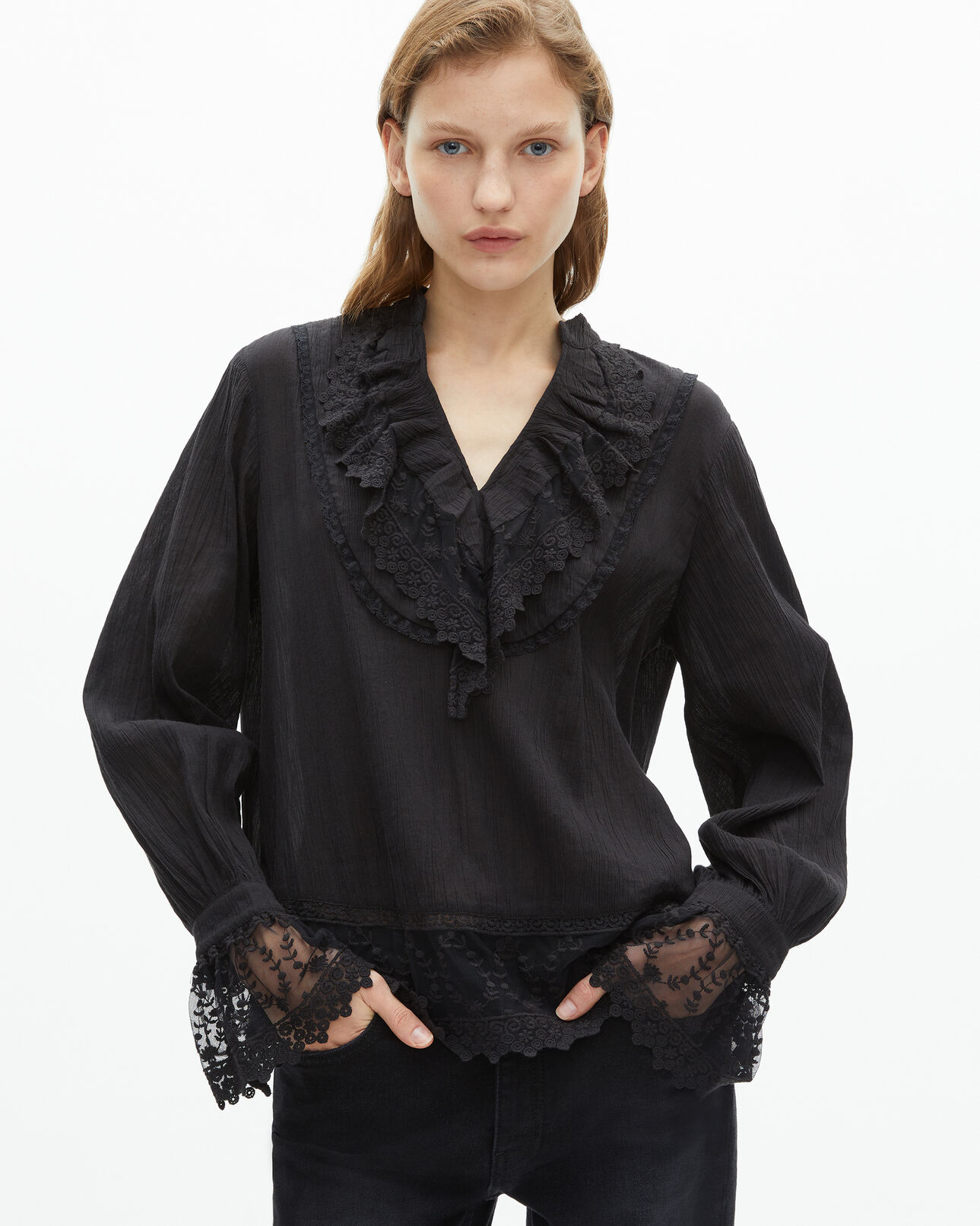 The Kooples WOMEN BLACK blouse with black guipure