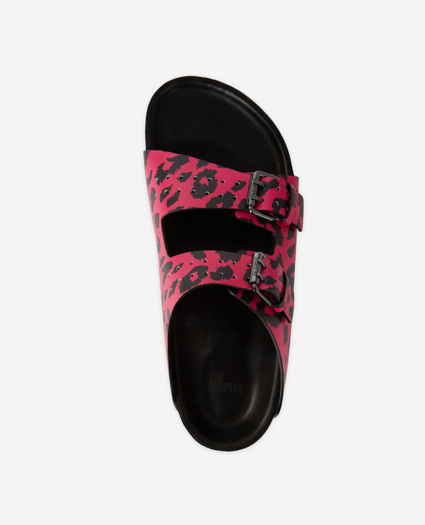 The Kooples WOMEN PINK printed leather sandals with double straps