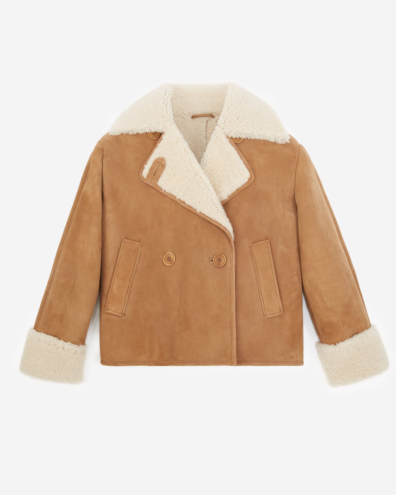 The Kooples WOMEN BEIGE cropped beige jacket in sheepskin