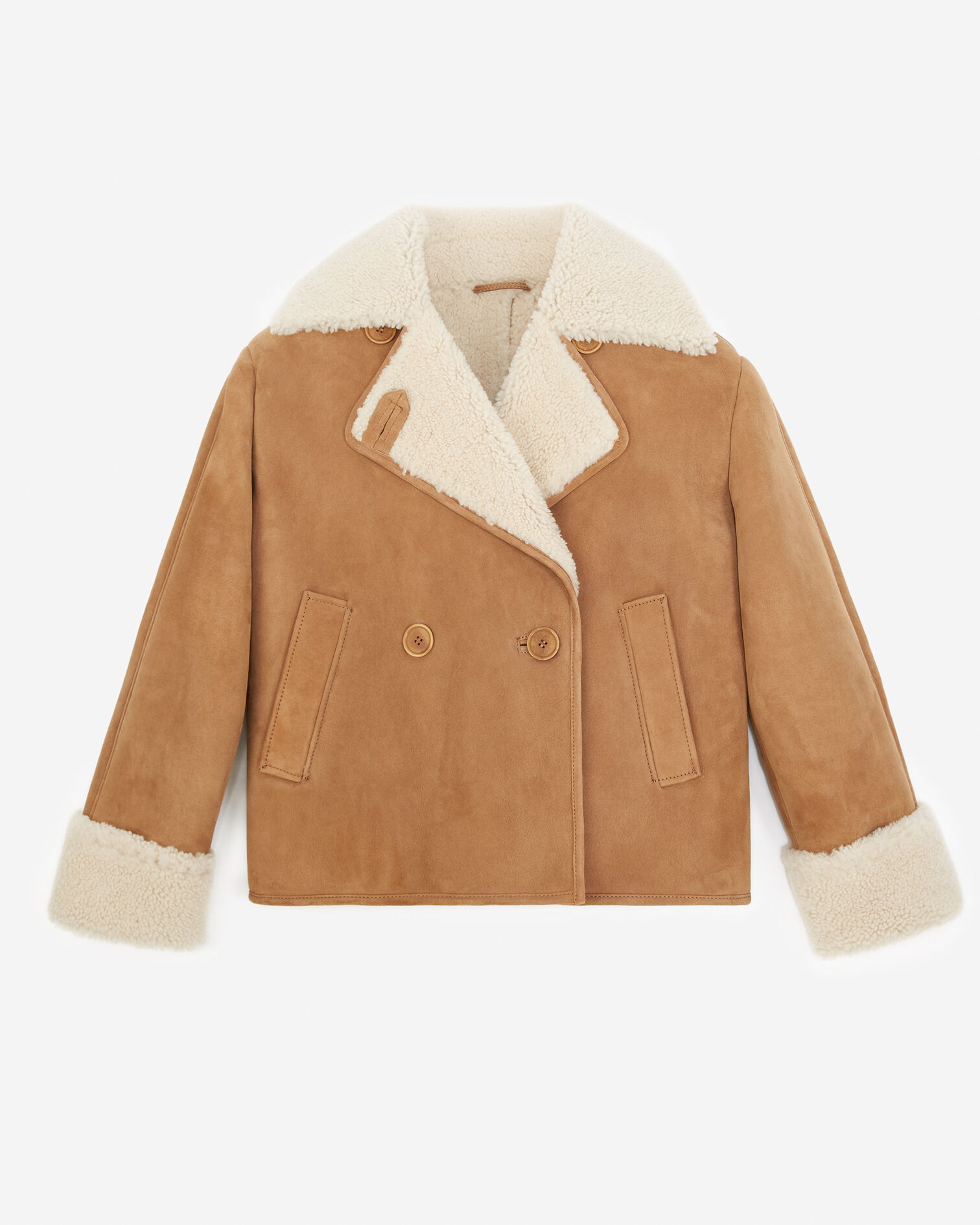Cropped beige jacket in sheepskin, BEIGE, hi-res image number null