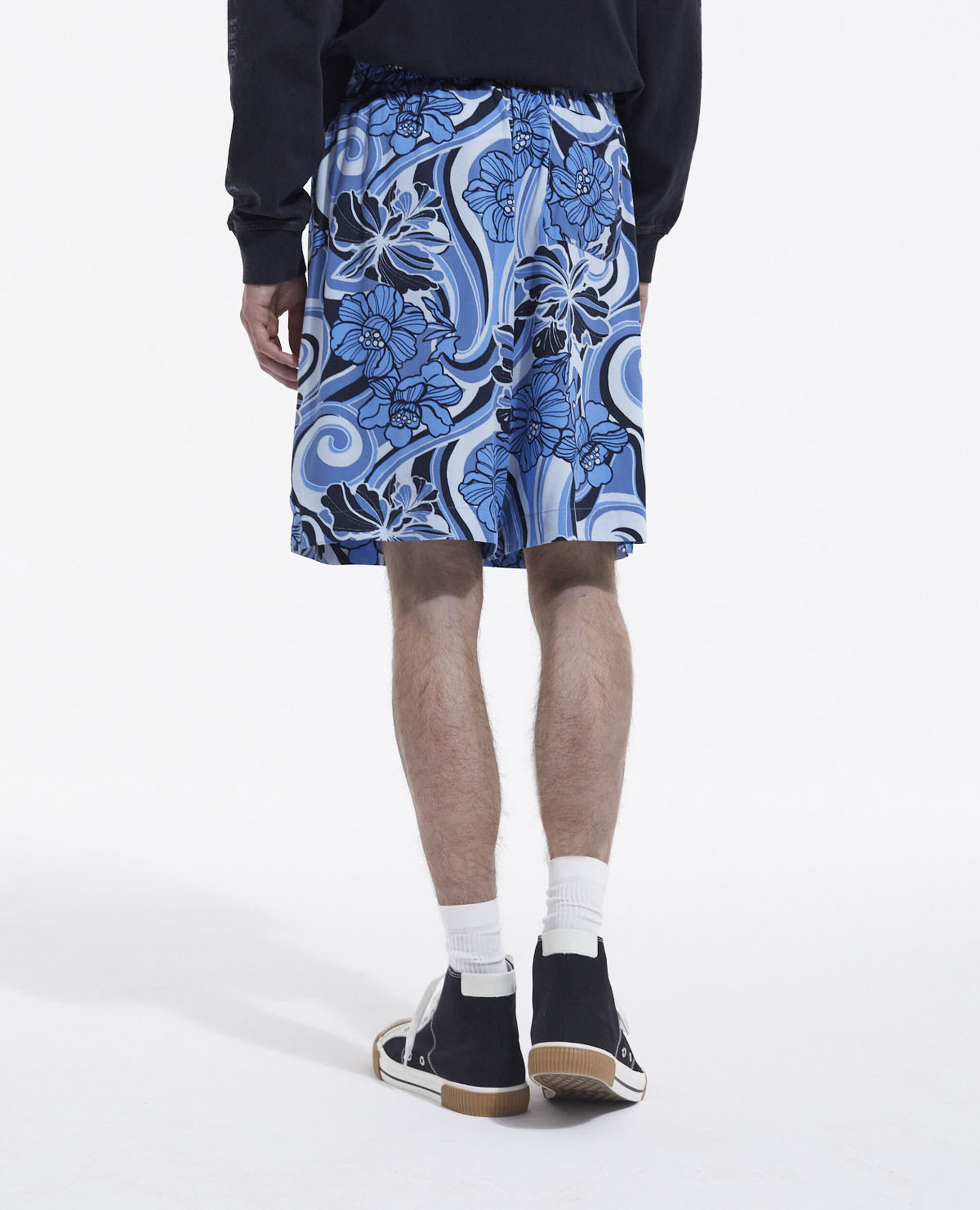 Flowing blue shorts with psychedelic print, BLUE, hi-res image number null