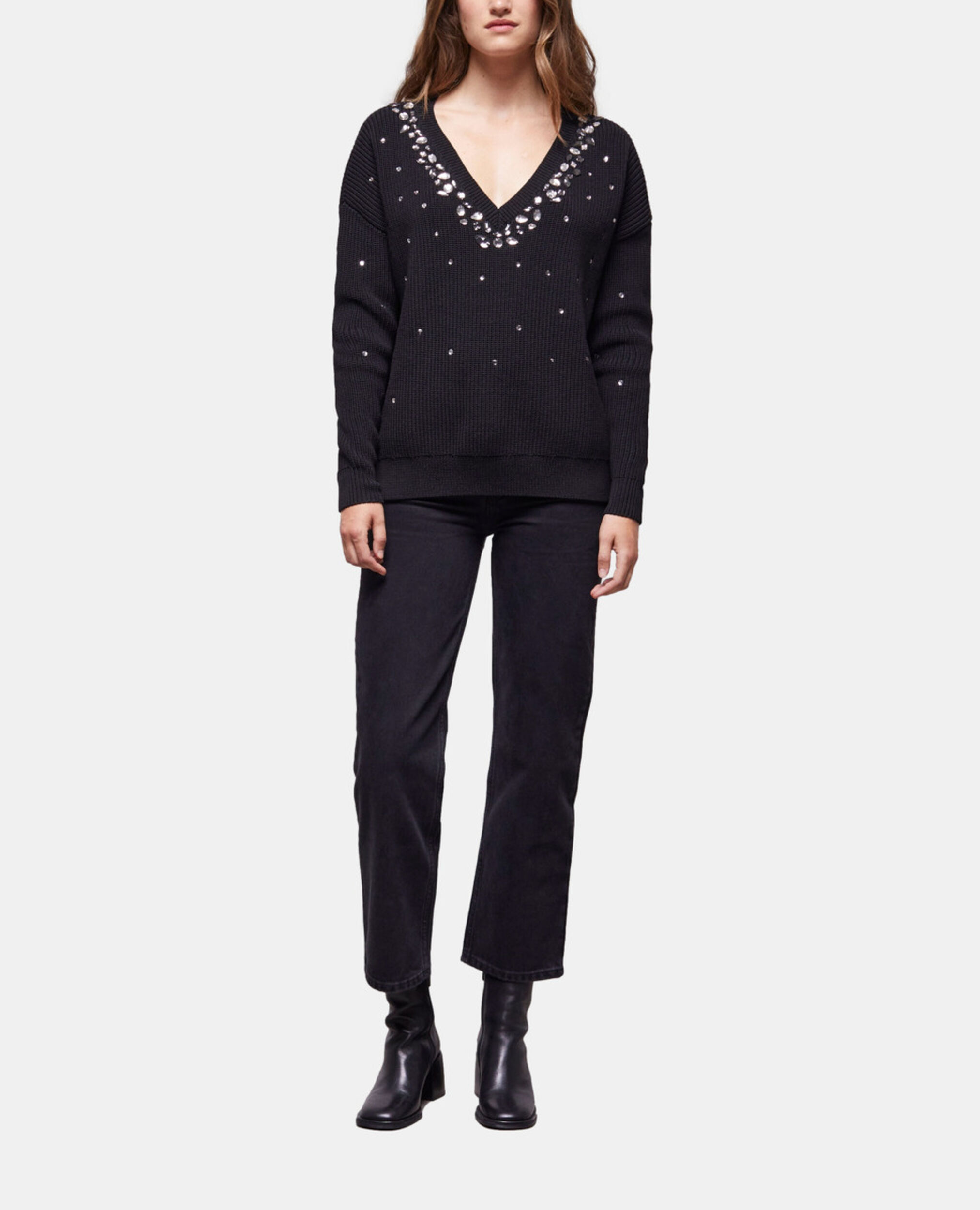 Pull en laine détails pierres noir, BLACK, hi-res image number null