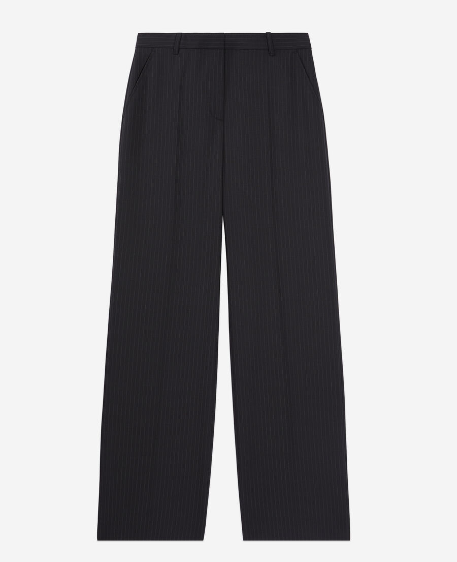 pantalon tailleur noir à rayures en laine mélangée