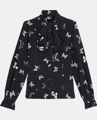 The Kooples WOMEN BLACK WHITE butterfly print silk shirt
