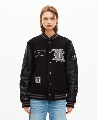 The Kooples FEMME BLACK blouson varsity en cuir noir the kooples x schott nyc