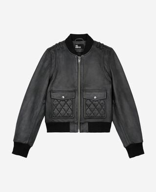 The Kooples DAMEN BLACK WASHED schwarze lederjacke mit vintage-effekt