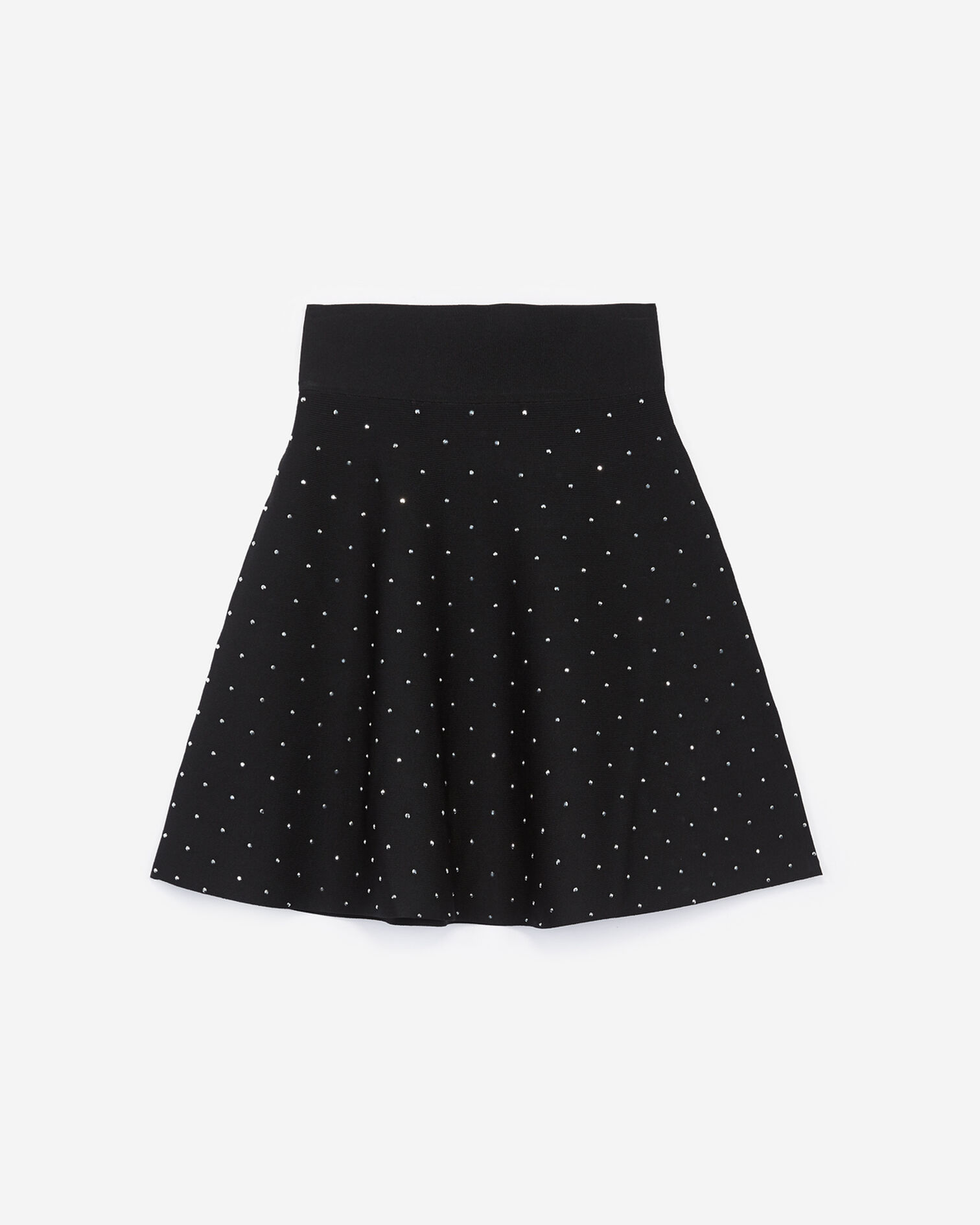 Studded short black skirt in stretch fabric, BLACK, hi-res image number null