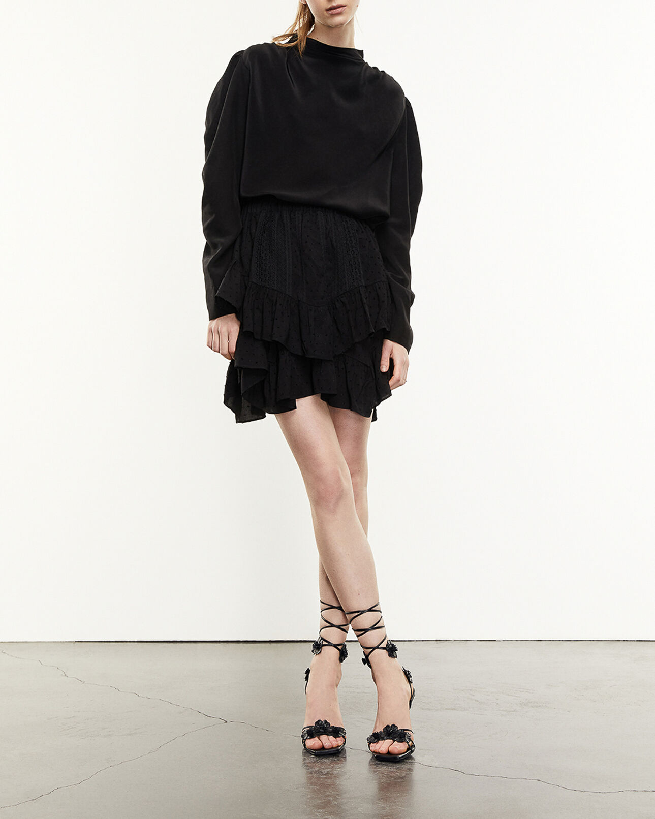 The Kooples WOMEN BLACK flowing black top with gathering
