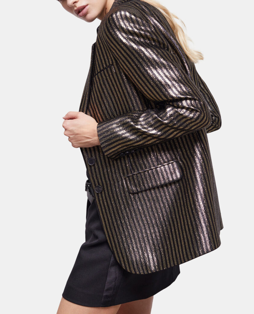 The Kooples FEMME BLACK / GOLD veste à rayures dorée