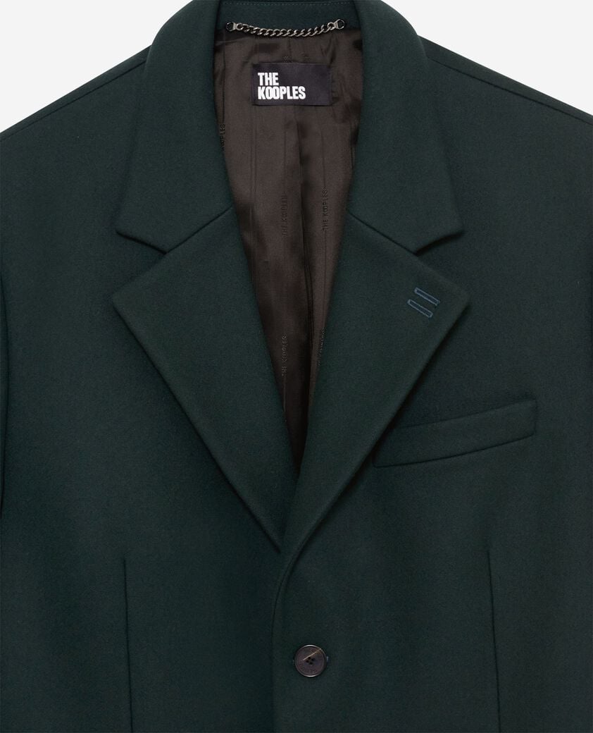 The Kooples HOMME BOTTLE GREEN manteau en laine col revers en cuir vert foncé