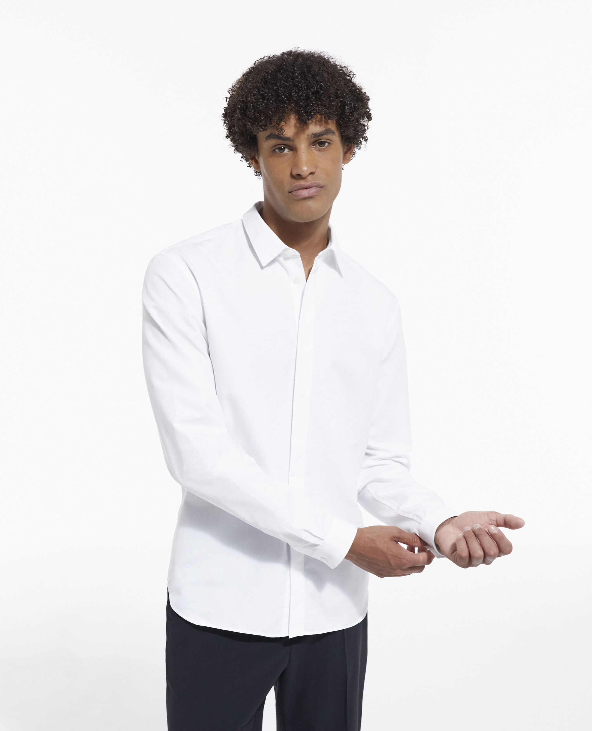 White cotton classic collar shirt, WHITE, hi-res image number null