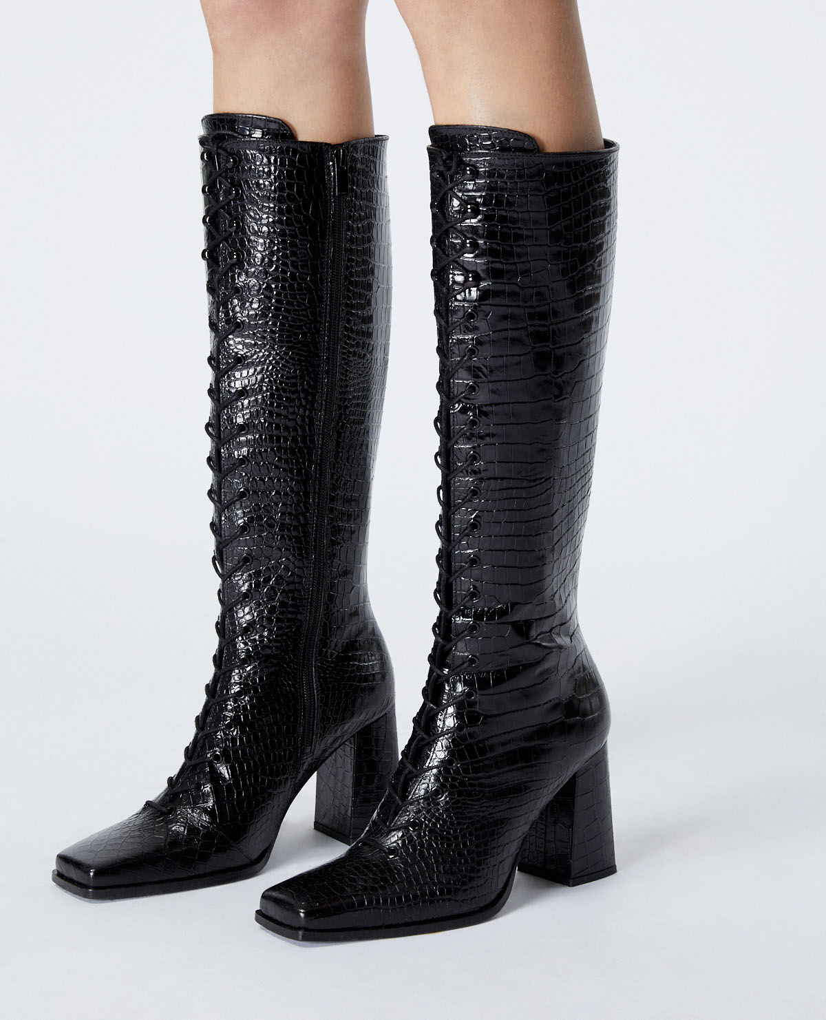 Bottines noires talons cuir fa on croco The Kooples