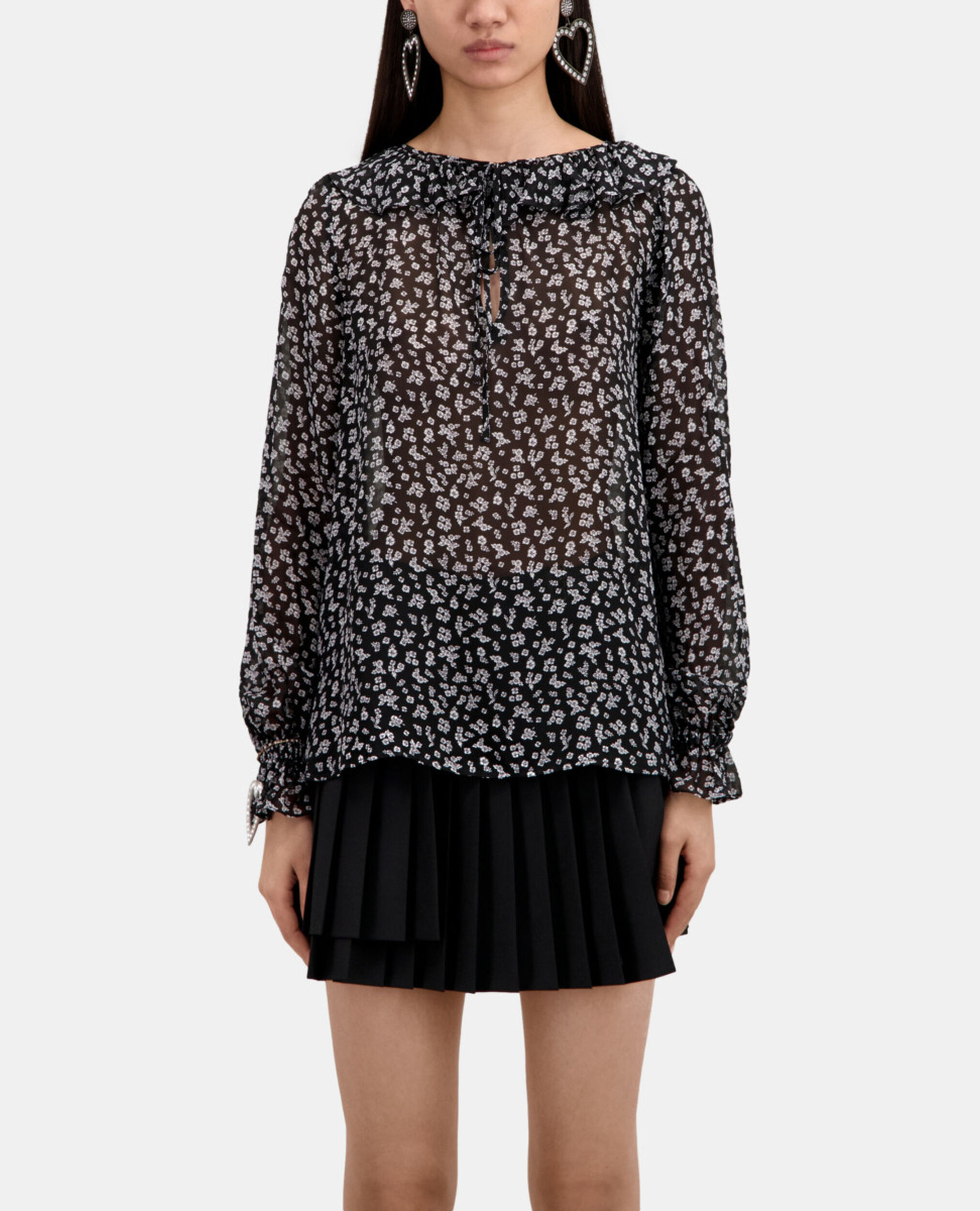Top imprimé avec volants, BLACK-ECRU, hi-res image number null