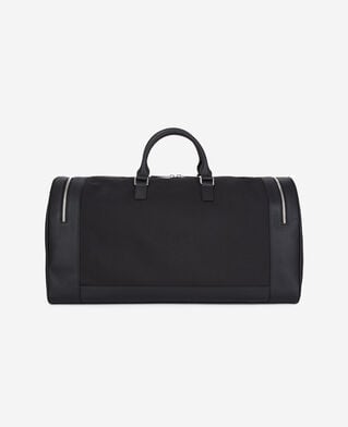 The Kooples MEN BLACK black leather and canvas weekend bag