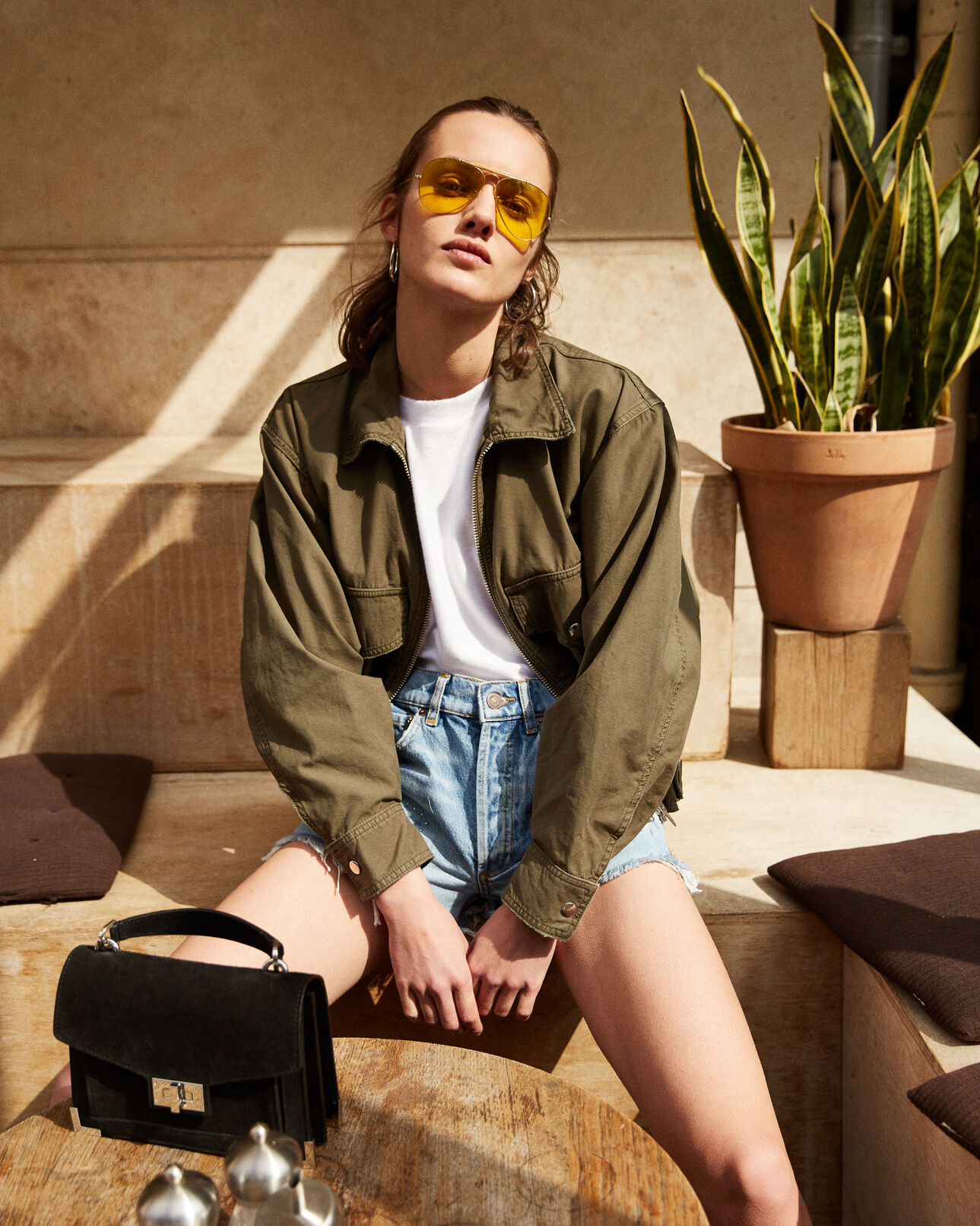 The Kooples WOMEN KAKI khaki, cotton rock-style jacket