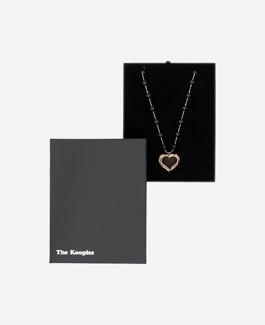 The Kooples DAMEN GOLD perlenkette mit schwarzem herzanh&auml;nger