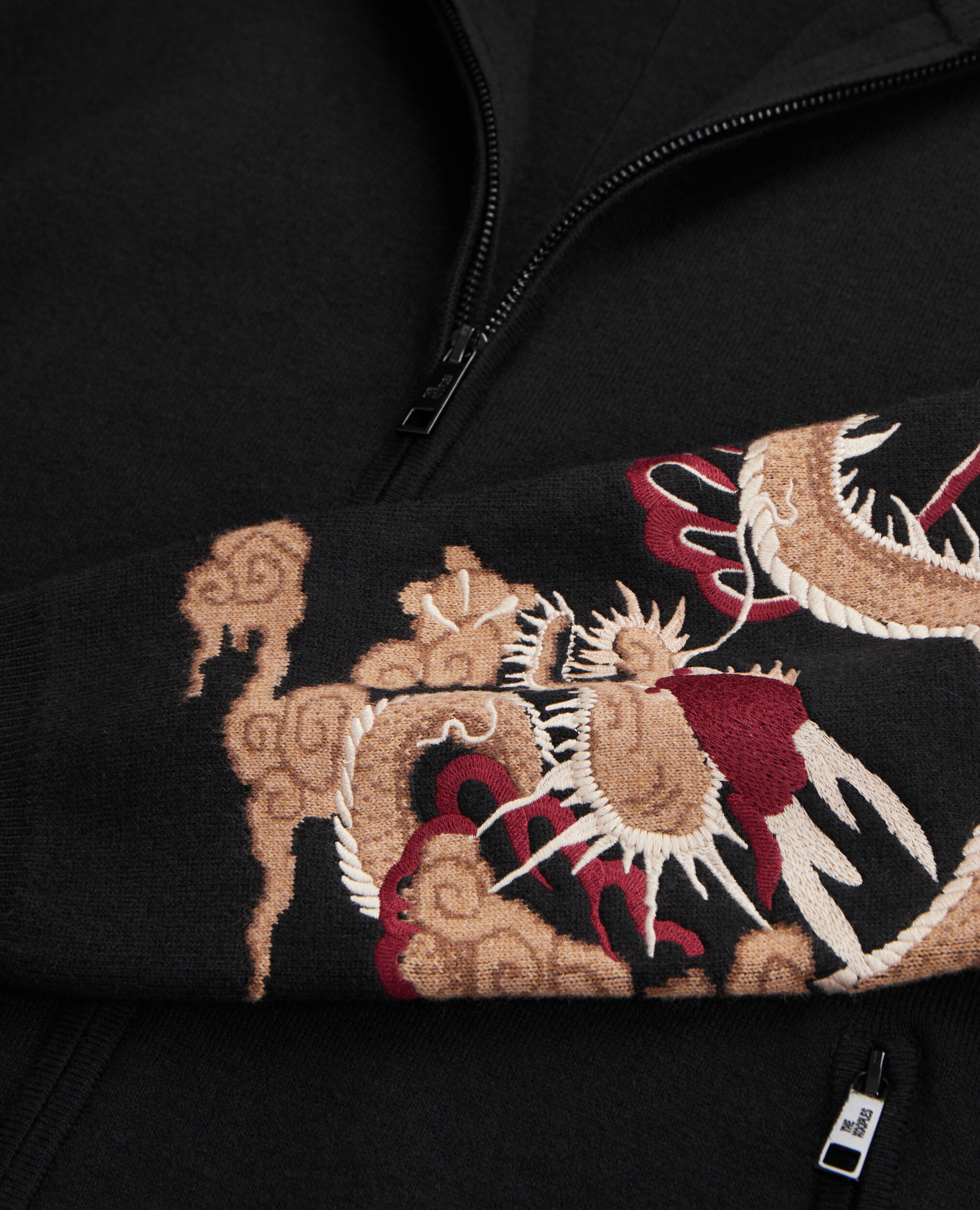 Black wool-blend cardigan with Dragon embroidery, BLACK, hi-res image number null