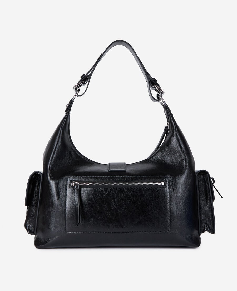 The Kooples FEMME BLACK sac amelia xl en cuir craquelé noir