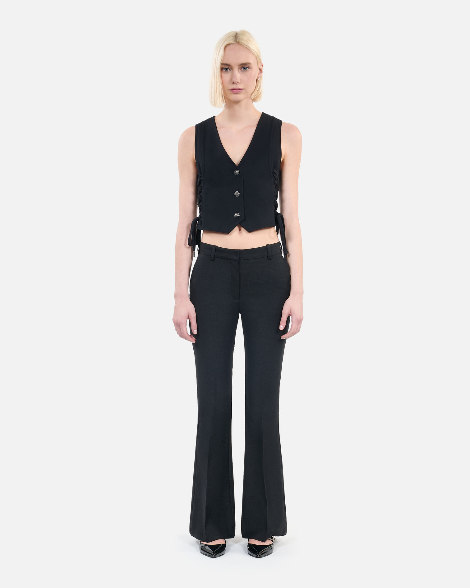 Black waistcoat with lacing , BLACK, hi-res image number null