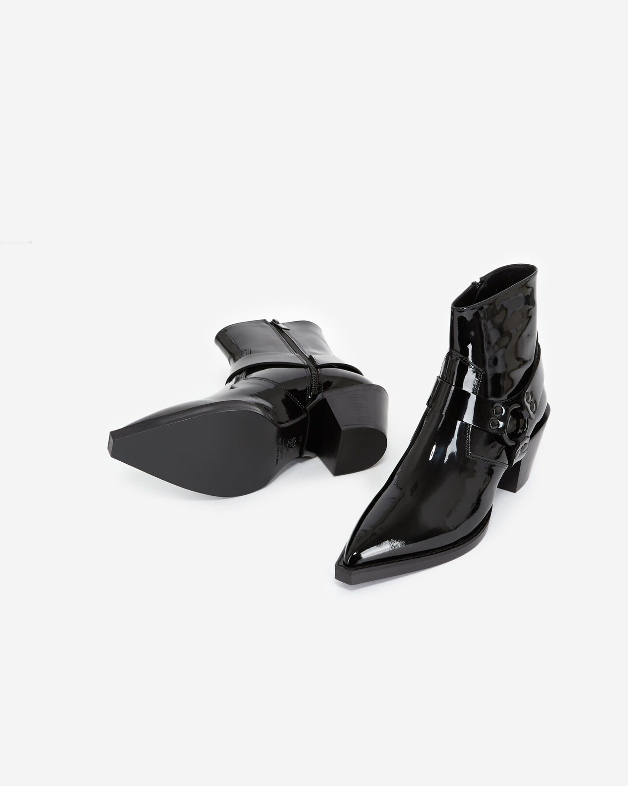 The Kooples FEMME BLACK bottines noires cuir verni style western