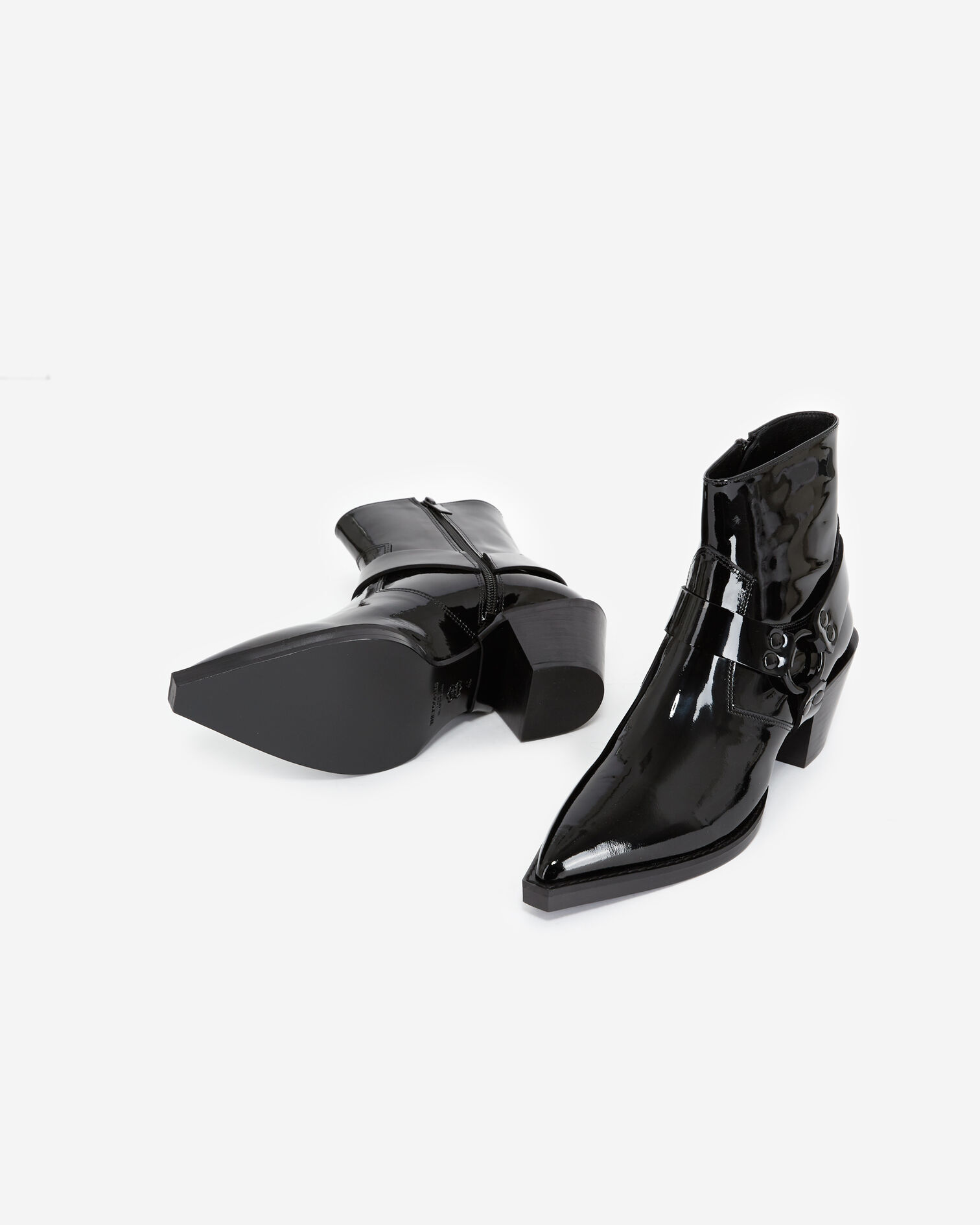 Bottines noires cuir verni style western, BLACK, hi-res image number null