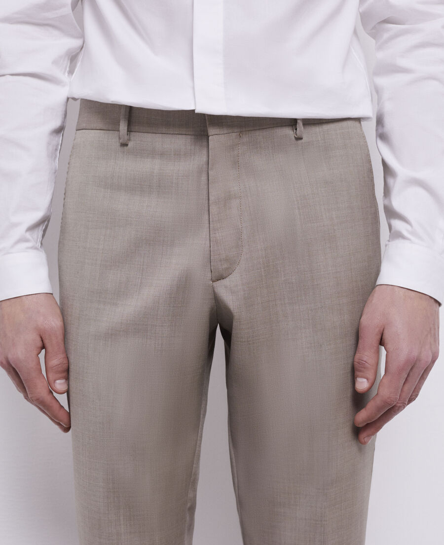 beige end-on-end wool suit pants