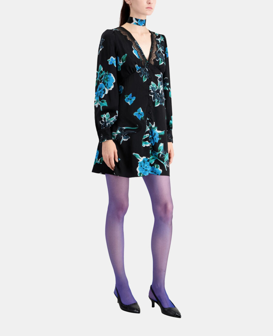 short printed dress with lace details