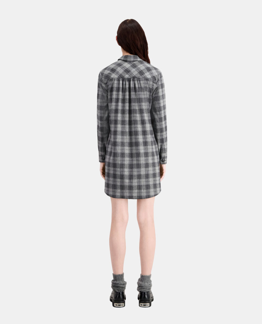 The Kooples FEMME GREY BLACK robe chemise courte à carreaux gris
