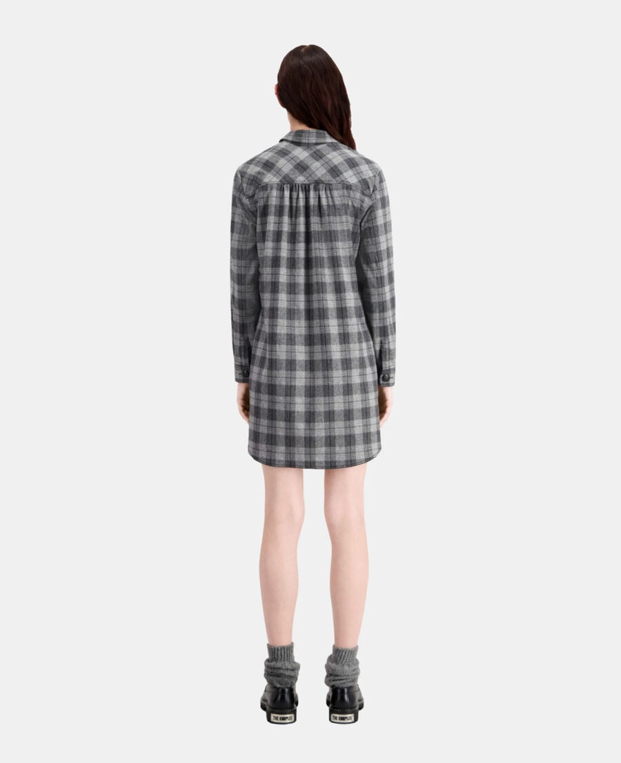 The Kooples FEMME GREY BLACK robe chemise courte à carreaux gris