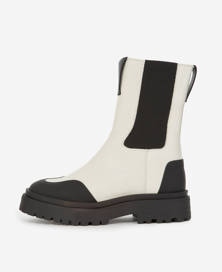 ecru leather chelsea boots with logo