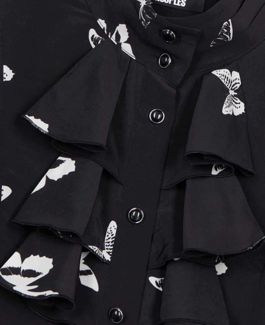 The Kooples FEMME BLACK WHITE chemise en soie imprimée papillons