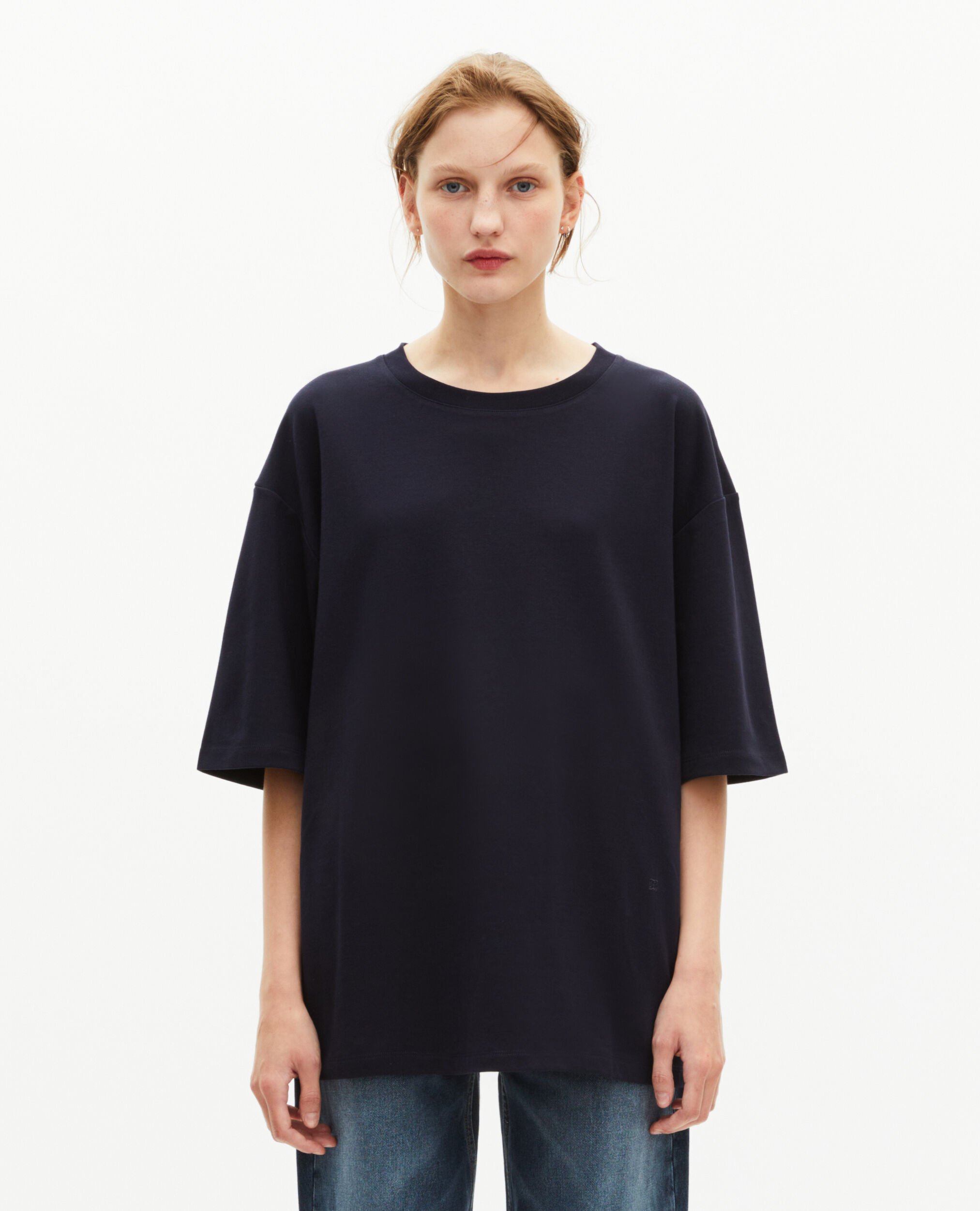 Schlichtes marineblaues Oversize-T-Shirt, NAVY, hi-res image number null