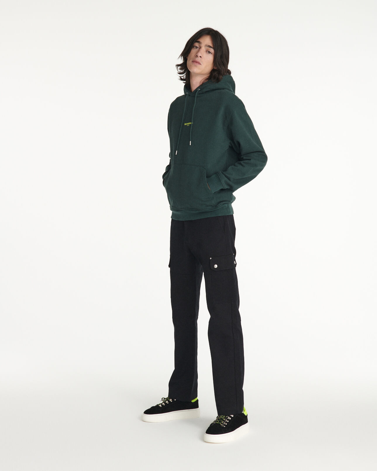 The Kooples HOMME DARK GREEN sweat capuche en coton vert à logo