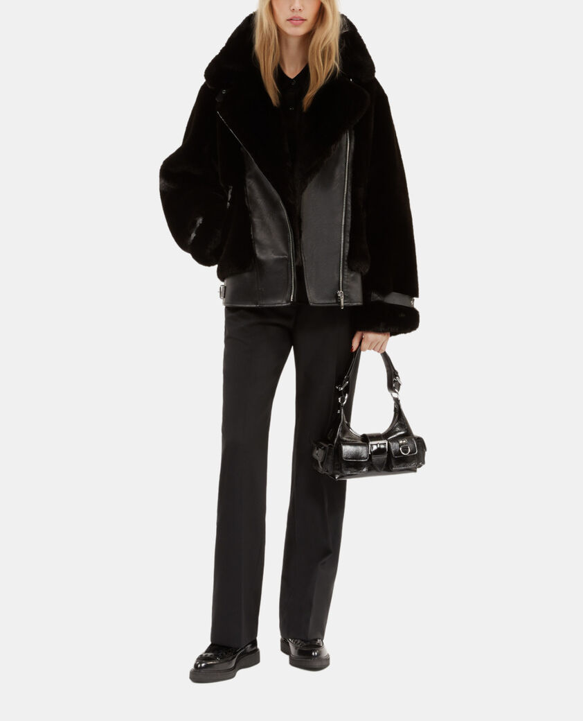 The Kooples DAMEN BLACK schwarze bomberjacke in pelzoptik