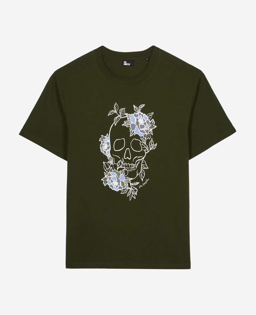 camiseta hombre caqui serigrafía flower skull