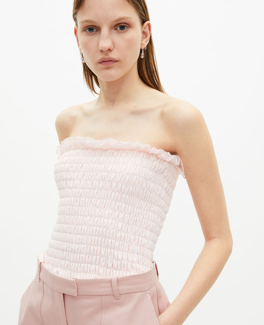 The Kooples WOMEN LILA pink smocked bustier top