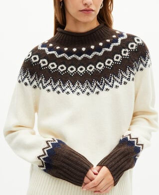 The Kooples WOMEN ECRU / CAMEL wool-blend patterned sweater ecru