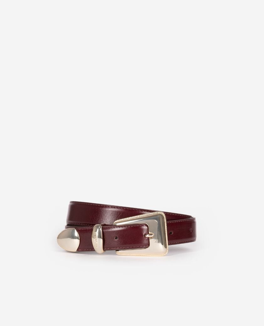 The Kooples F BORDEAUX burgundy leather gold western buckle belt