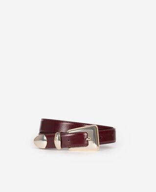 The Kooples MUJER BORDEAUX cinturón de cuero burdeos con hebilla estilo western dorada