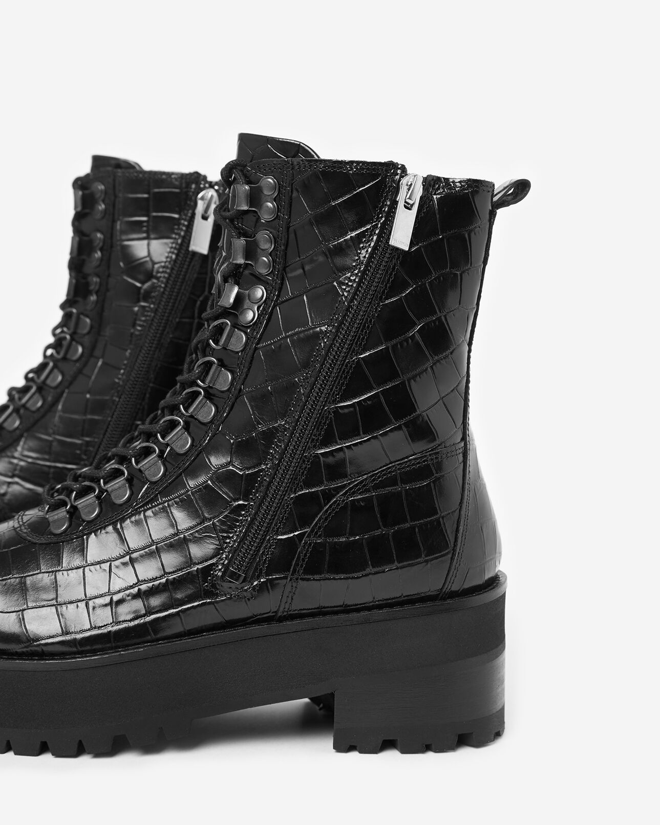 The Kooples FEMME BLACK boots lacets cuir noir semelle crantée