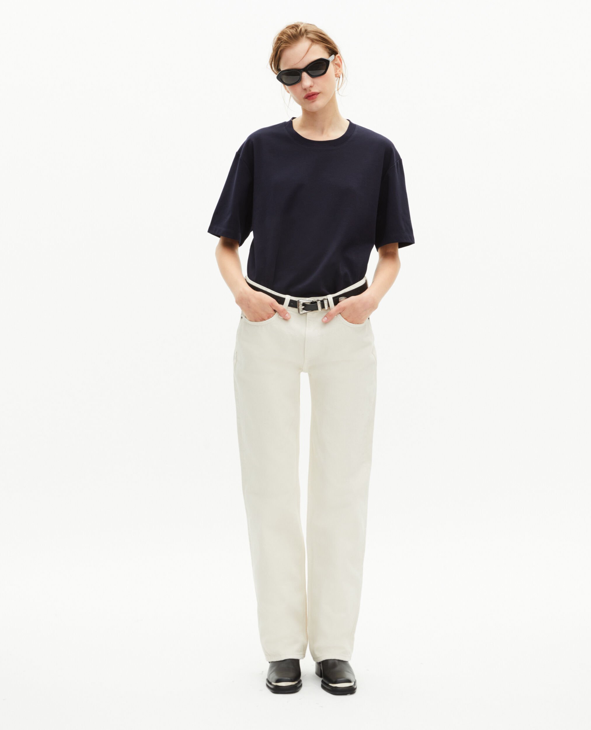 Plain navy blue straight T-shirt, NAVY, hi-res image number null