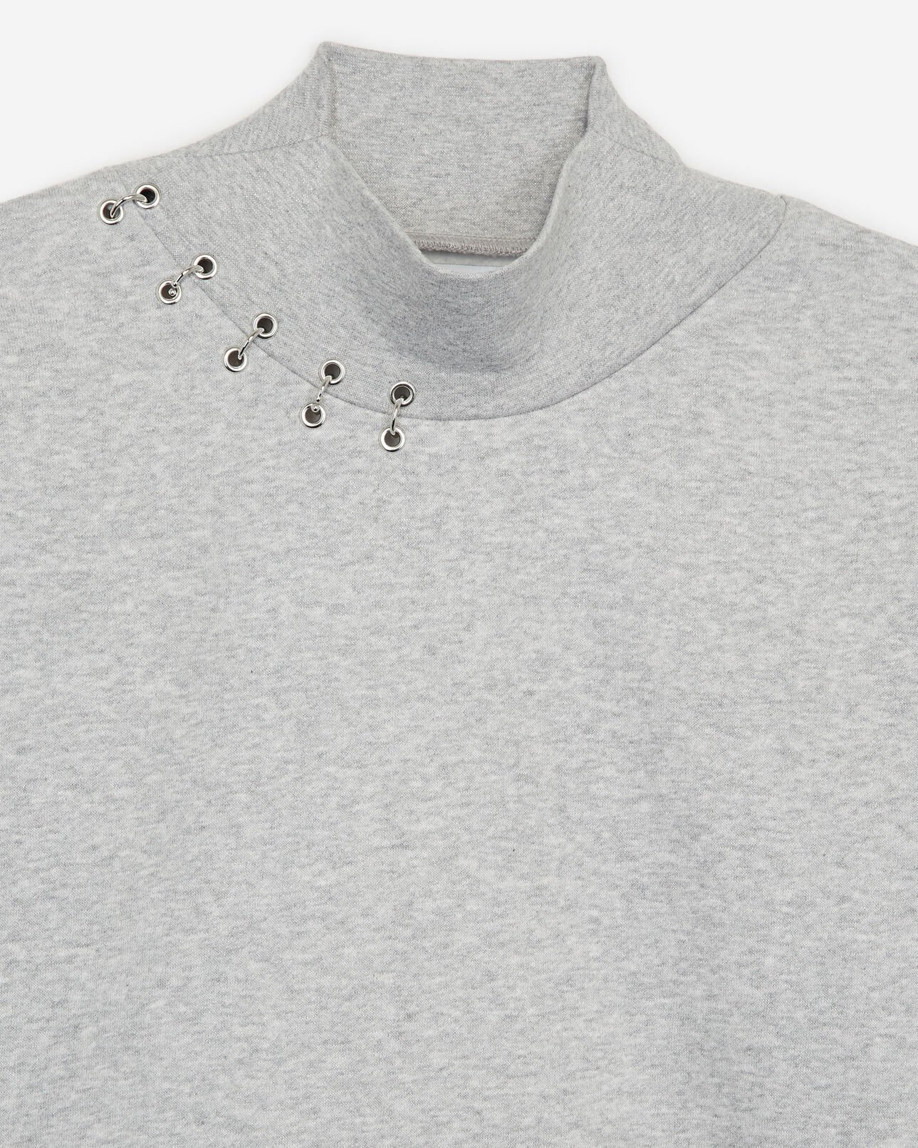 The Kooples WOMEN LIGHT GREY high-neck heather grey sweatshirt w/piercing